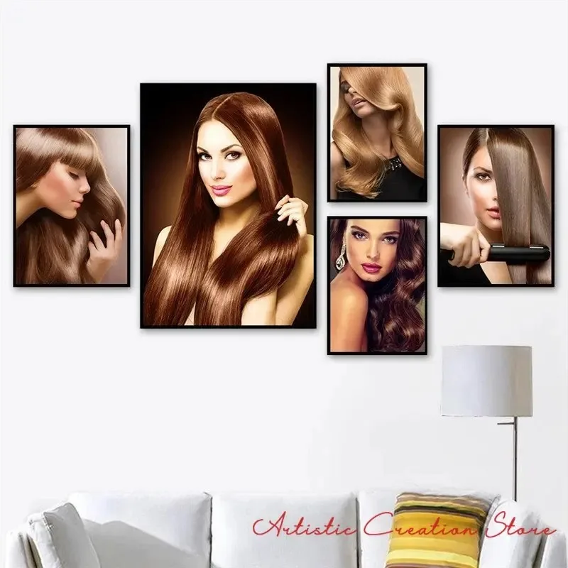 Fashion Hairstyle Beauty Poster Wall Art Canvas Printing for Salon Girls Straight Curly Hair Model Picture Room Aesthetic Decor