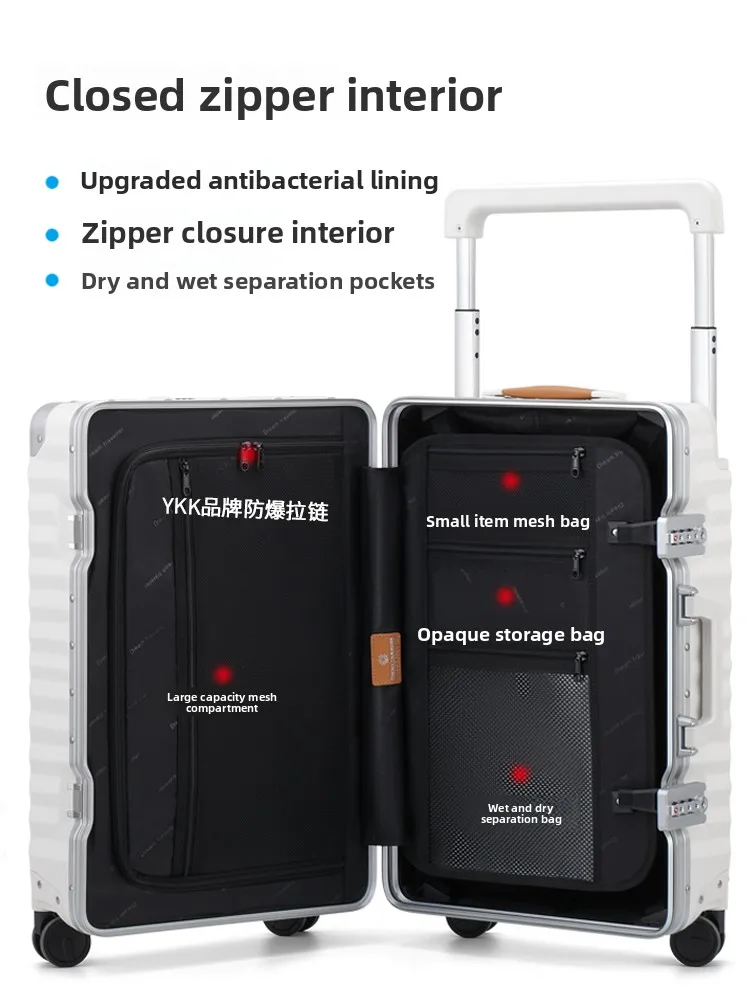 Front open suitcase Universal wheel wide trolley suitcase Multifunct ional trolley case Men's and women's boarding ca ses view 5