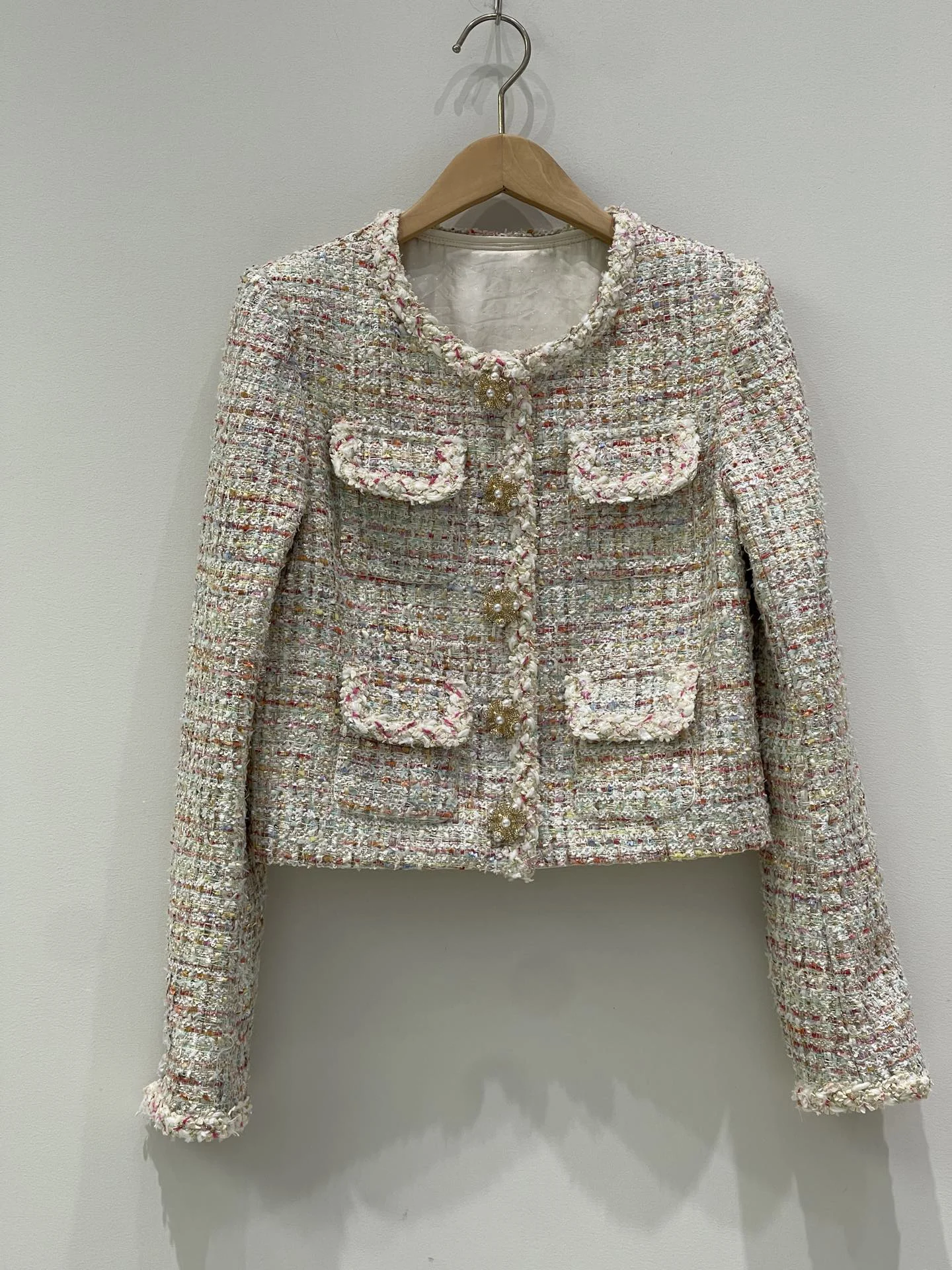 

2024 Women's Clothing Woven Tweed Fake Pocket Jacket Spring Summer New No84