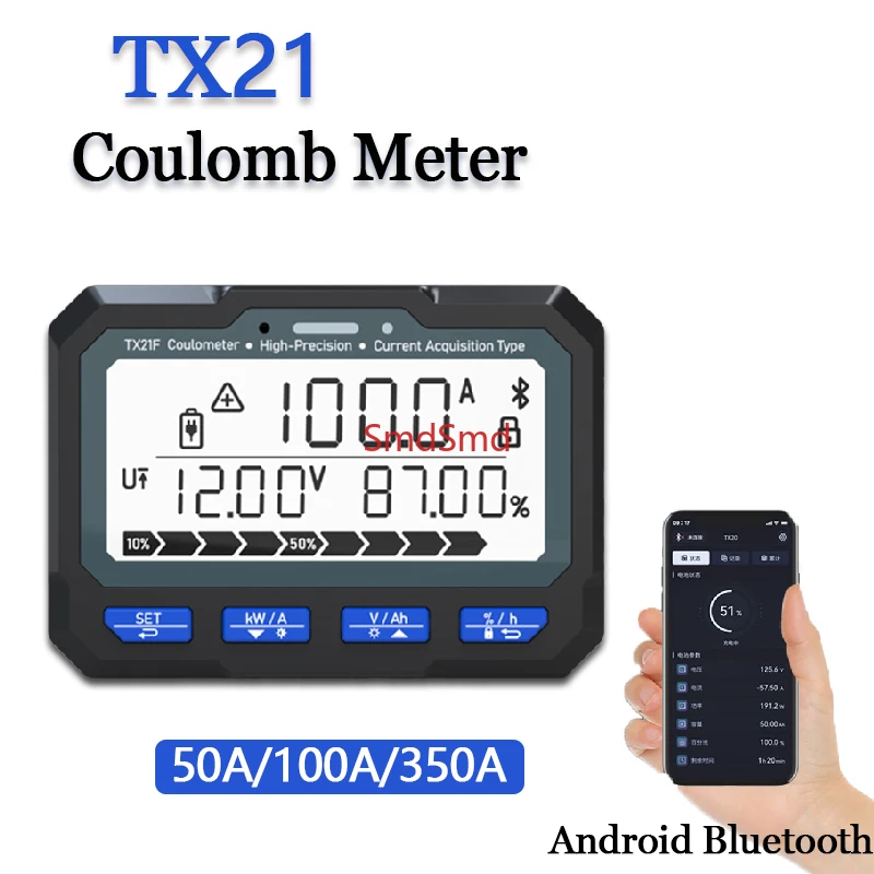 50A/100A/350A TX21 Coulomb Meter Android Bluetooth Power Display Meter Battery Level Tester Coulometer Power Display Monitor