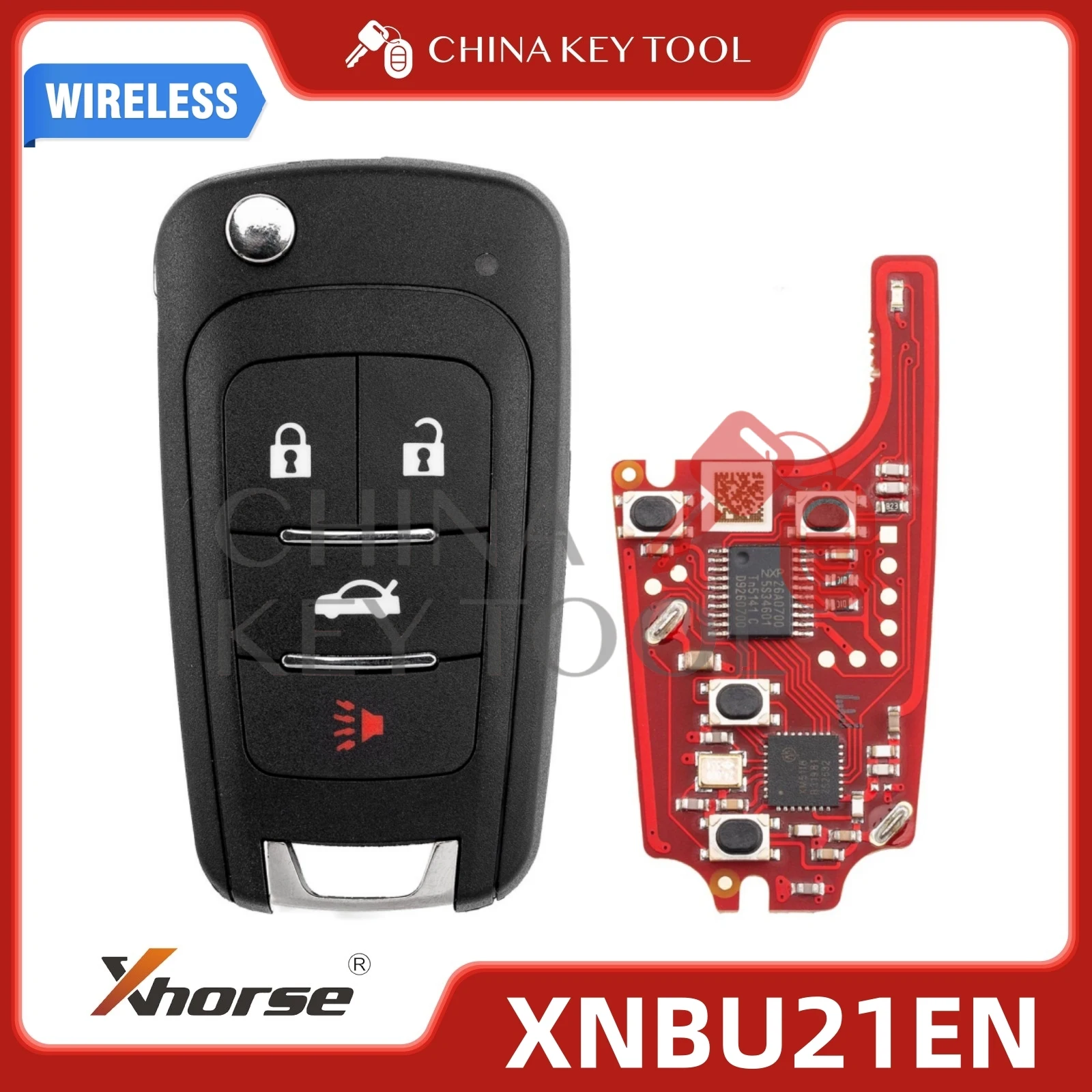 Original Xhorse XNBU21EN Wireless Universal Remote Key Fob B-Style 3 Buttons with Built-in Chip for VVDI Mini Key Tool Max
