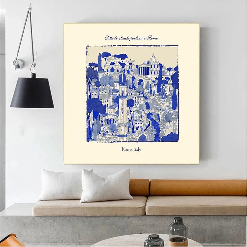 الأزرق بناء البساطة السفر سان فرانسيسكو نيويورك روما شنغهاي المشارك قماش لوحات صور فنية للجدران هدايا ديكور المنزل