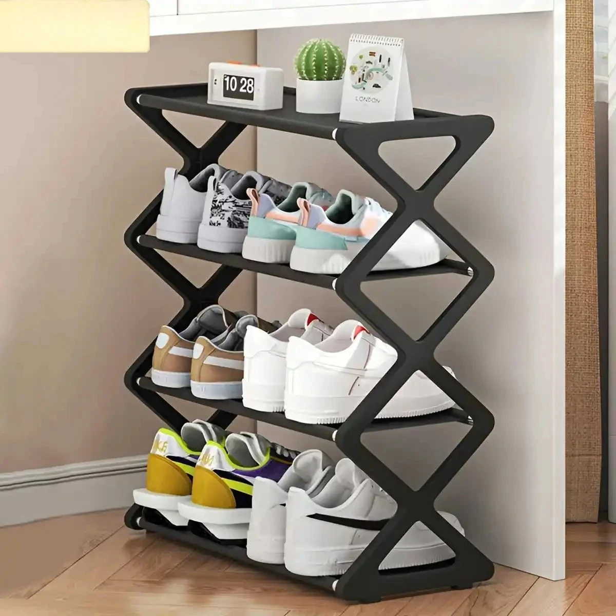Hot 4-Tier X-Type Dust-proof Multifunctional Shoe Storage Rack Ideal for Dorm Rooms Entryways Hallways and Bedrooms