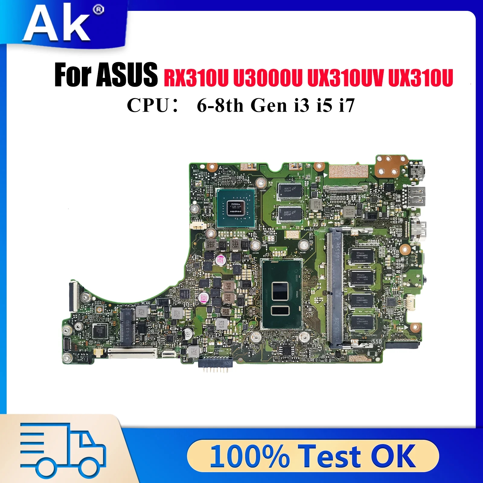 

UX310UV Материнская плата для ноутбука ASUS U3000U UX310UV UX310UQK UX310UQ UX310UFR UX310U UX310UQR RX310U Материнская плата с процессором i3 i5 i7