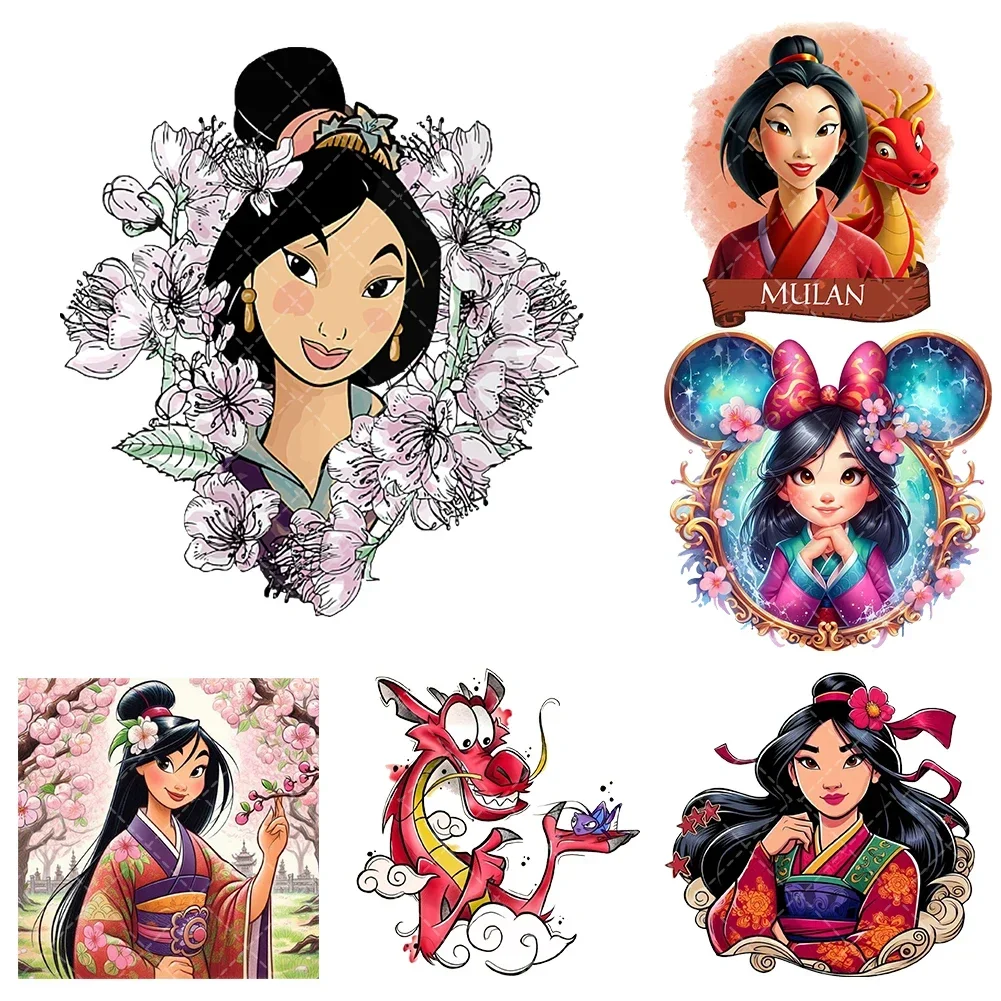 

Disney princess mulan Iron On Heat Transfer Stickers For Clothes DTF Pinted Vinyl Thermal Appliques Washable T-Shirt Decal