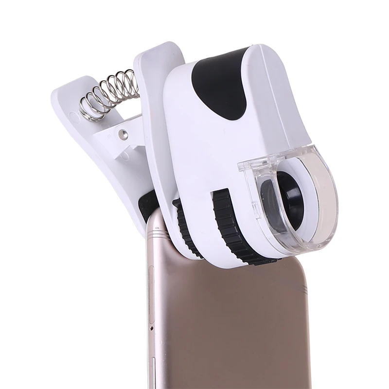 Mini microscopio clip-on per telefono LED ricaricabile USB 50X per l'identificazione di antiche e gioielli e verifica delle banconote