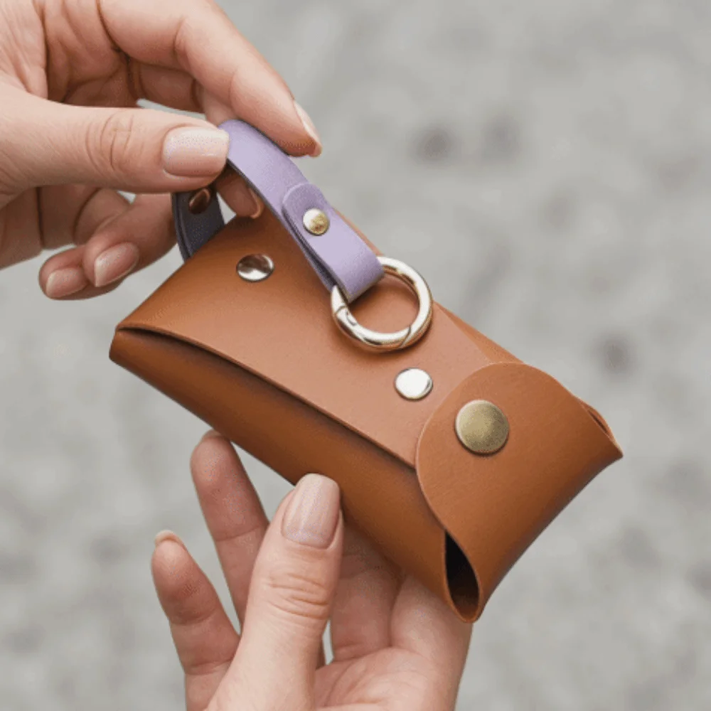 

PU Leather Drawstring Design Key Organizer Snap Closure Mini Key Storage Bag Vintage Style Compact Key Holder Commute