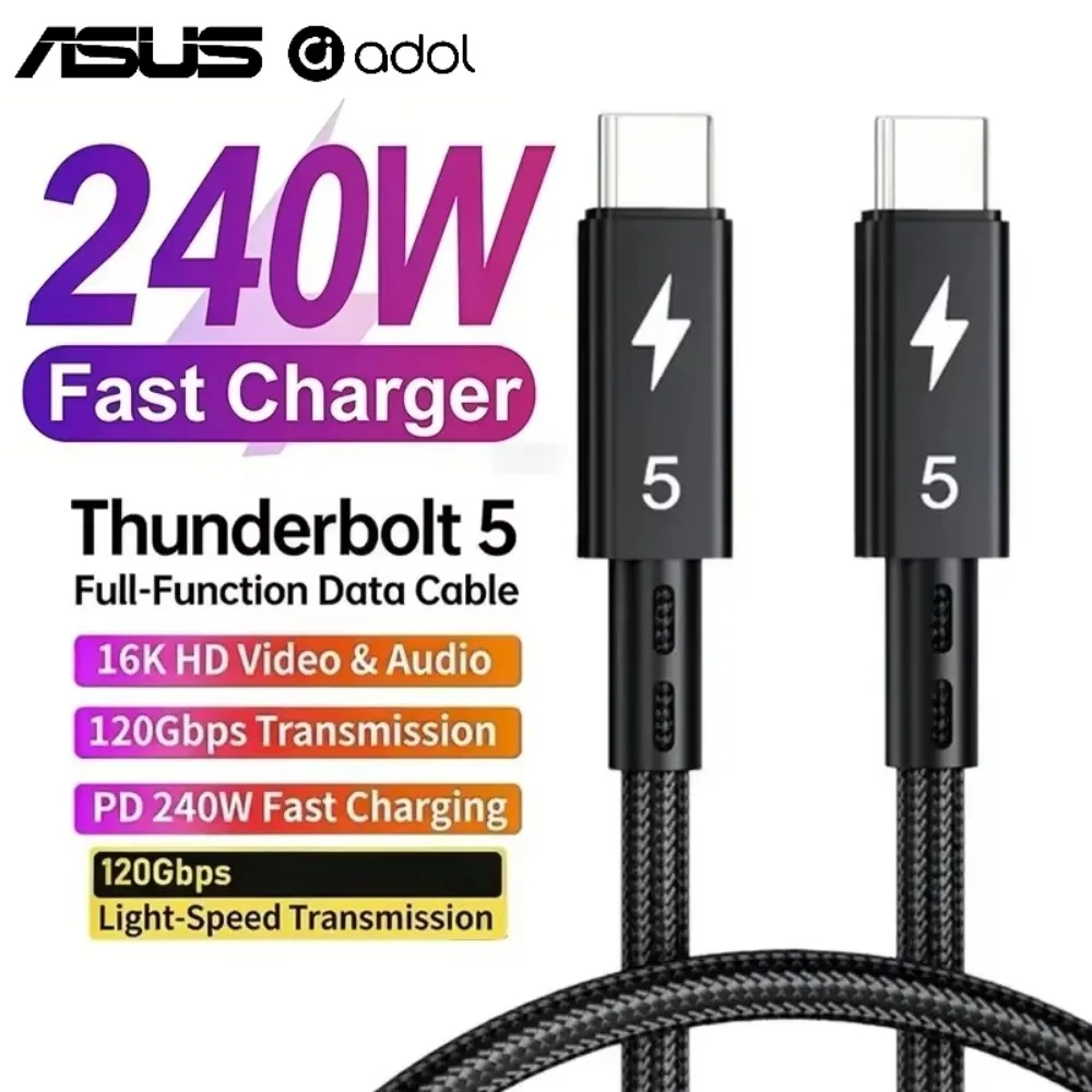 ASUS Thunderbolt 5 Cable 120Gbps PD 240W Data Cable Fast Charging 8K60Hz Type-C Cable for MacBook, iPad, iPhone, and Android