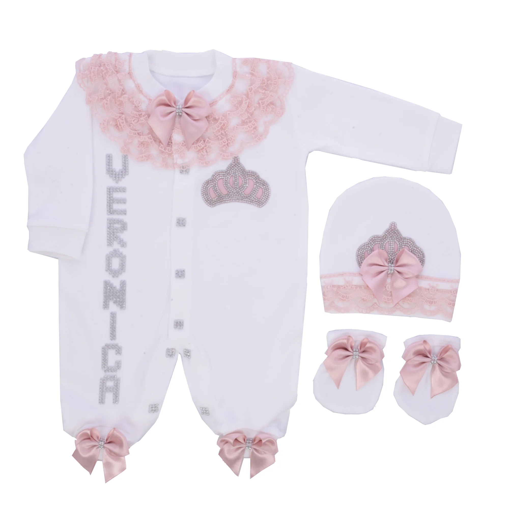 5 stücke Prinzessin nach Hause kommen Baby Stram pler Set personal isierte Name handgemachte kostbare Kindergarten Krankenhaus erhalten Decke Stram pler Set