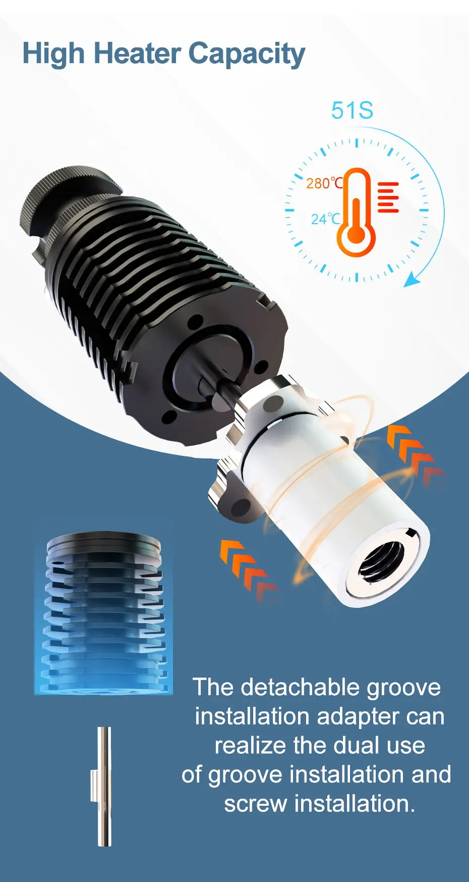 Trianglelab ® Rapido Hotend K500 Druckleistung bis zu 75mm³/s 115W Hochtemperatur 350°C für DDB Extruder Ender3 V2 CR10 V3 – Detail 8