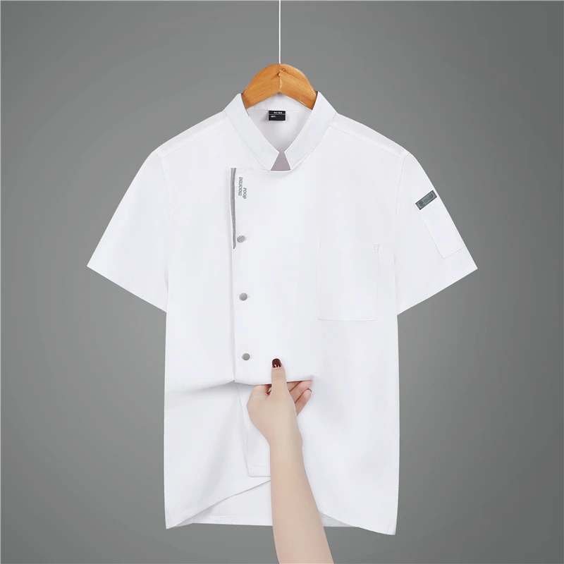 Giacca da cuoco da uomo a maniche corte Uniforme da lavoro da cucina Ristorante traspirante Cappotto da cuoco grembiule bianco abiti da lavoro Pantaloncini da cuoco Estate
