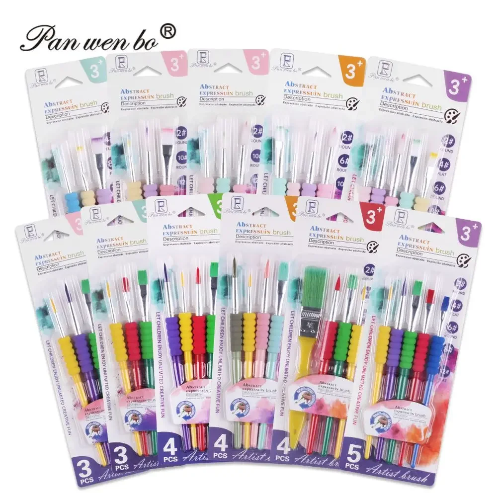 Art Supplies Paint Brush Set 3Pcs-4Pcs-5Pcs Value Pack for Different Brushes Nylon Rainbow Hair with Colored Pen Holder