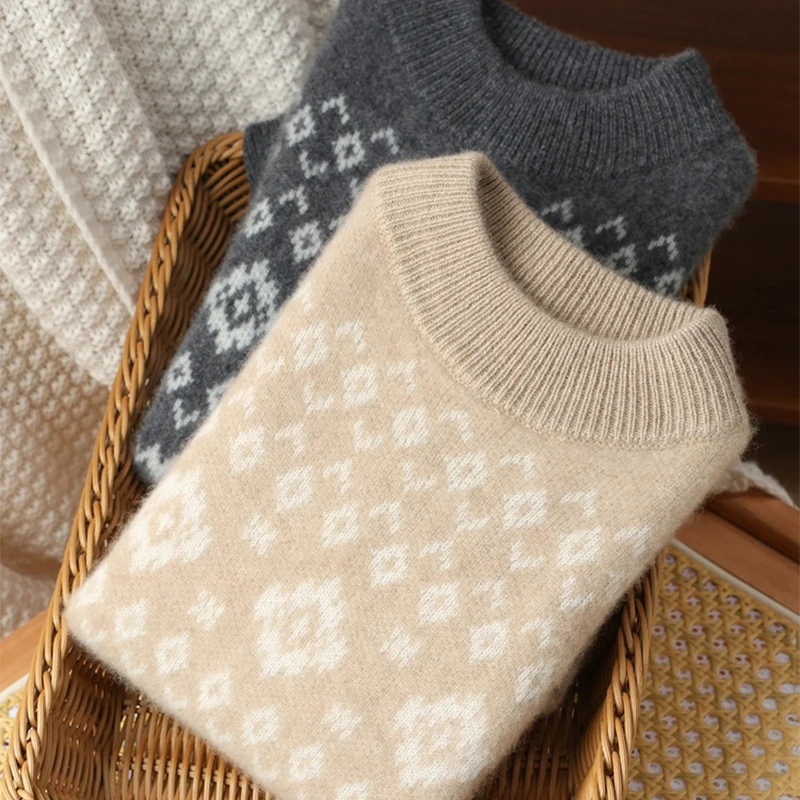 

Children's 100%pure wool knitted jacquard sweater men's and women's pullover long sleeved sweater autumn winter knitted sweater