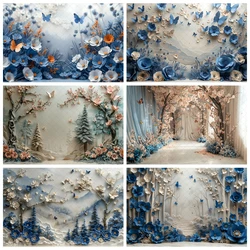 Blue Butterfly Floral Arch Background Decoration Birthday Wedding Cake Smash Children's Portrait Background Photo Gallery