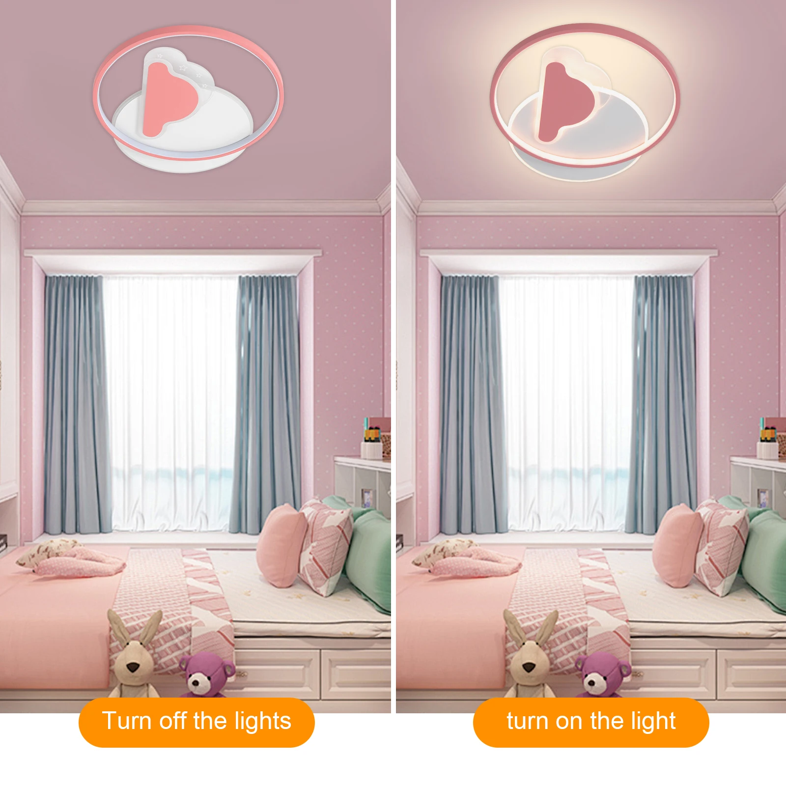 مصباح سقف LED قابل للتعتيم مع جهاز تحكم عن بعد - وردي، مُجمَّع مسبقًا، سهل التنظيف، مفتاح حائط متوافق مع غرفة المعيشة/الفندق