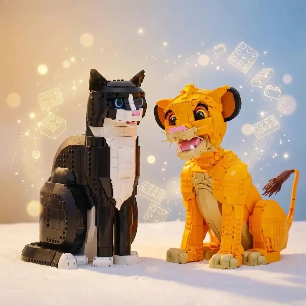 โมเดลใหม่ปี 2026 43269 ตุ๊กตาการ์ตูนลูกสุนัข 21349 แมวเสื้อโค้ทหางยาว DIY ของขวัญสร้างสรรค์แบบกำหนดเอง 43243 สิงโตแสนน่ารัก คุยตี้ 40824, ของตกแต่ง