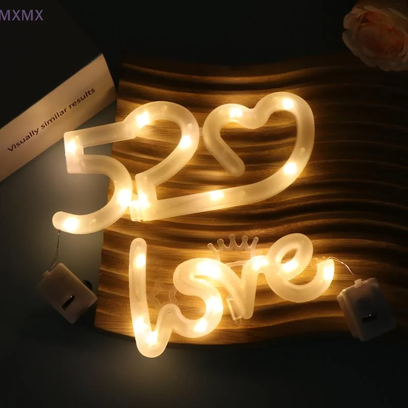 Romantico AMORE Lampada ambientale a forma di 520 Bianco/Bianco caldo Luce lunare Decorazione per anniversario di topper per torta di San Valentino