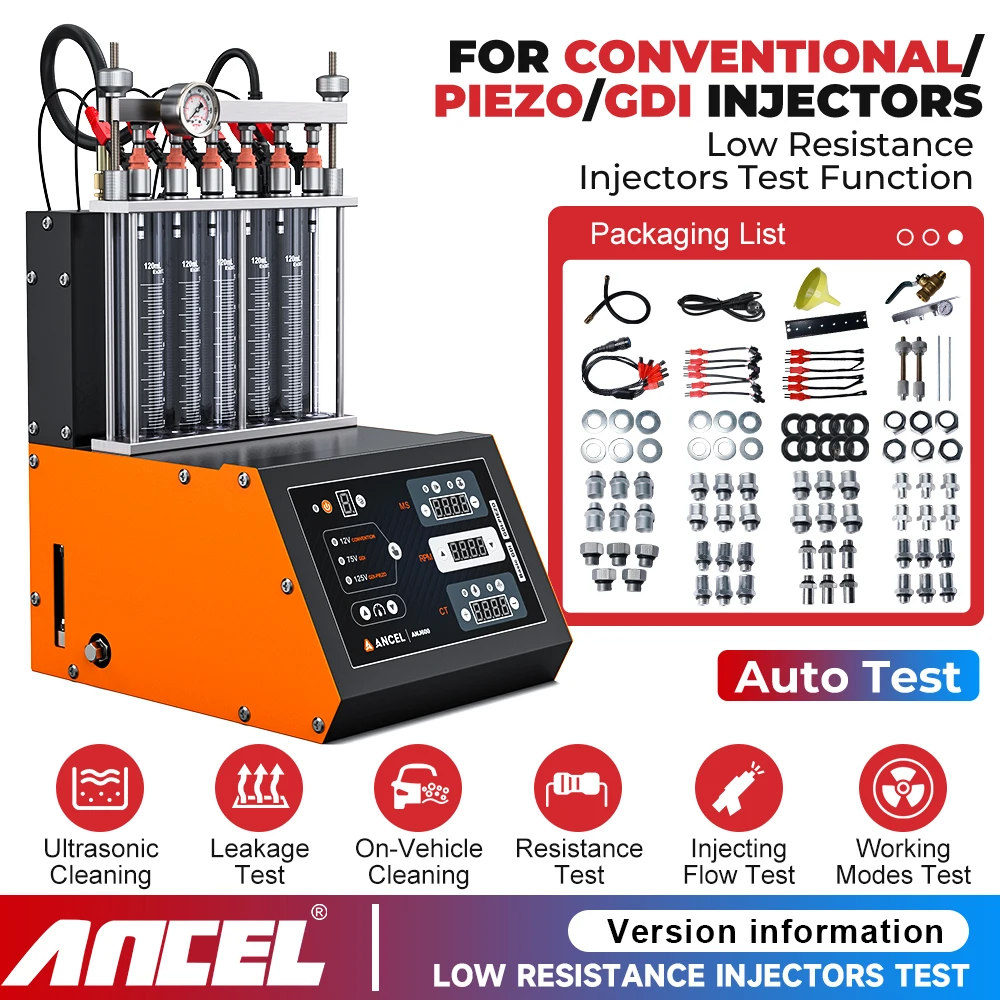 

ANCEL ANJ600 6-Cylinder Fuel Injector Cleaner Machine Ultrasonic Injector Tester kit For EFI GDI FSI Piezo Injector Cleaning