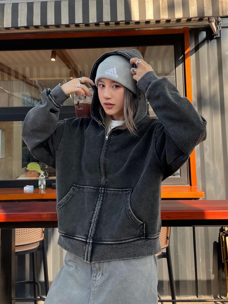 

Waed American Sle Streetwear Hoodie Cardigan for Men And Women ort Boxy Fit Spring Autumn Trendy Neutral Cotton Polyester