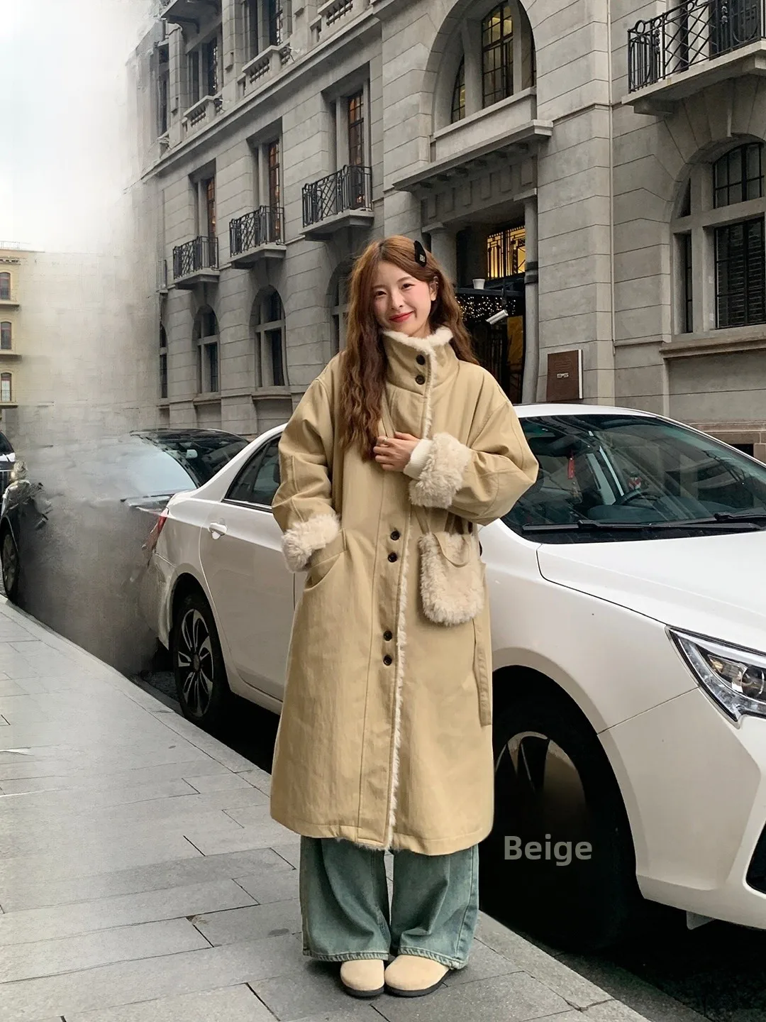 

Теплая пушистая парка, длинное повседневное женское пальто, зимняя новая свободная верхняя одежда для похудения, хлопок, 50% нейлон, 50% материал