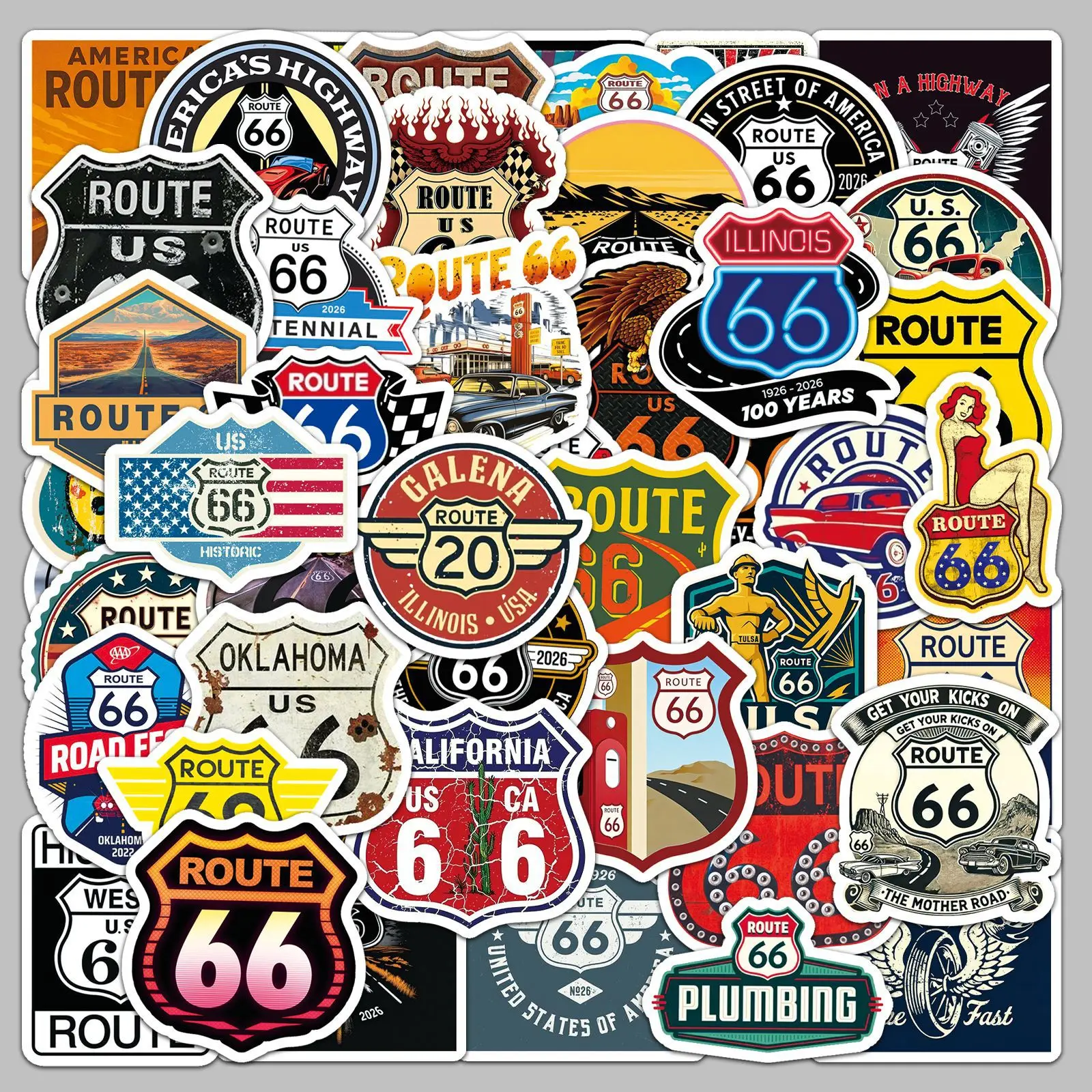 10/50 個クールルート 66 ステッカー象徴的な歴史的標識漫画デカール DIY 荷物電話スケートボード防水ステッカー子供のおもちゃ