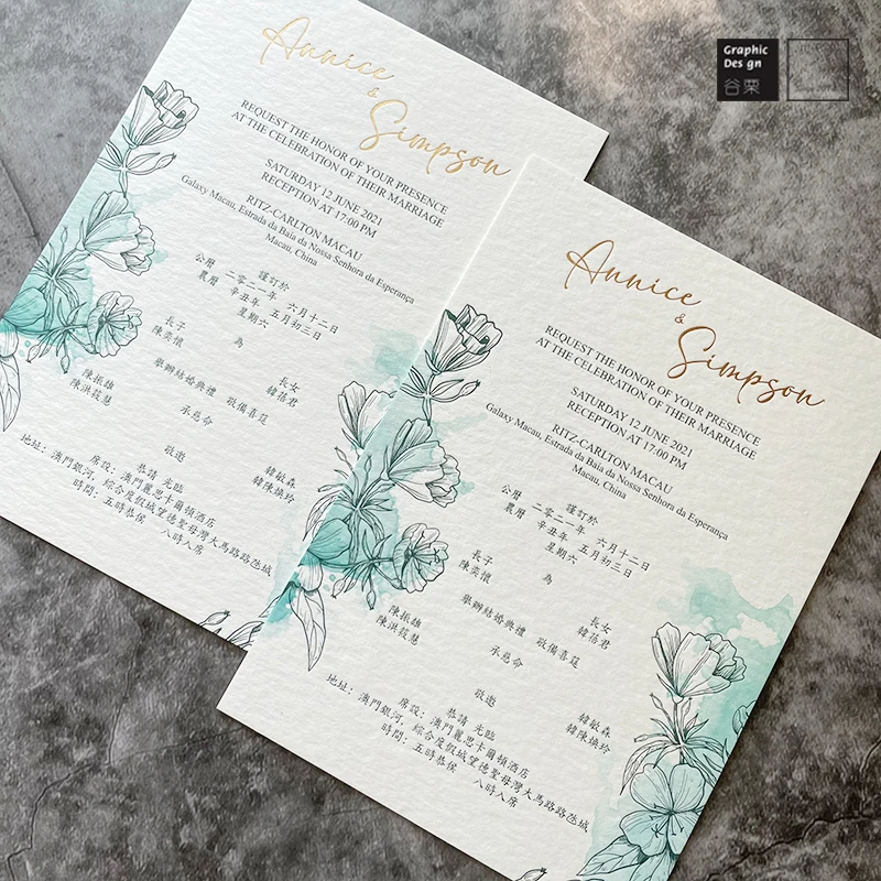 

Cotton Paper Letterpress High Grade Wedding Invitations Customized Design Thick Flower Patterned