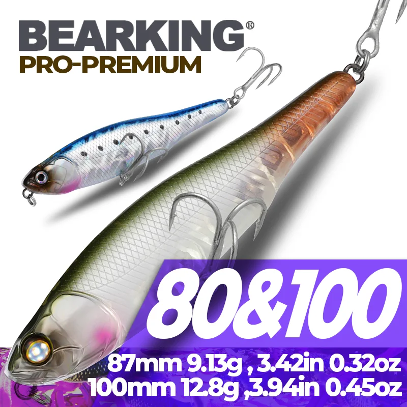 BEARKING 87mm 100mm Topwater Pencil Surface Fishing Lure Walk The Dog Sztuczna słonowodna twarda przynęta Bass Plastic Walker
