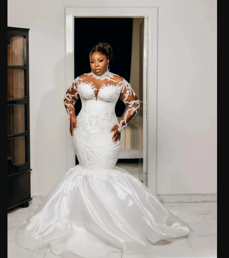 

Свадебное платье больших размеров с высоким воротом и кружевной аппликацией по индивидуальному заказу, Robe De Mariée, деревенское свадебное платье с длинными рукавами