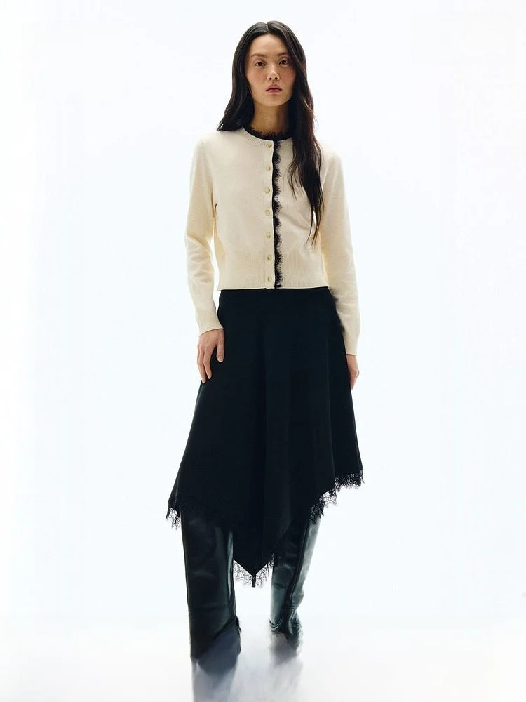 

H&M Women's Soft Lace Knitted Sweater Spring 2026 Button up Cardigan Regular Thin Fitting Sle Viscose Nylon Blend