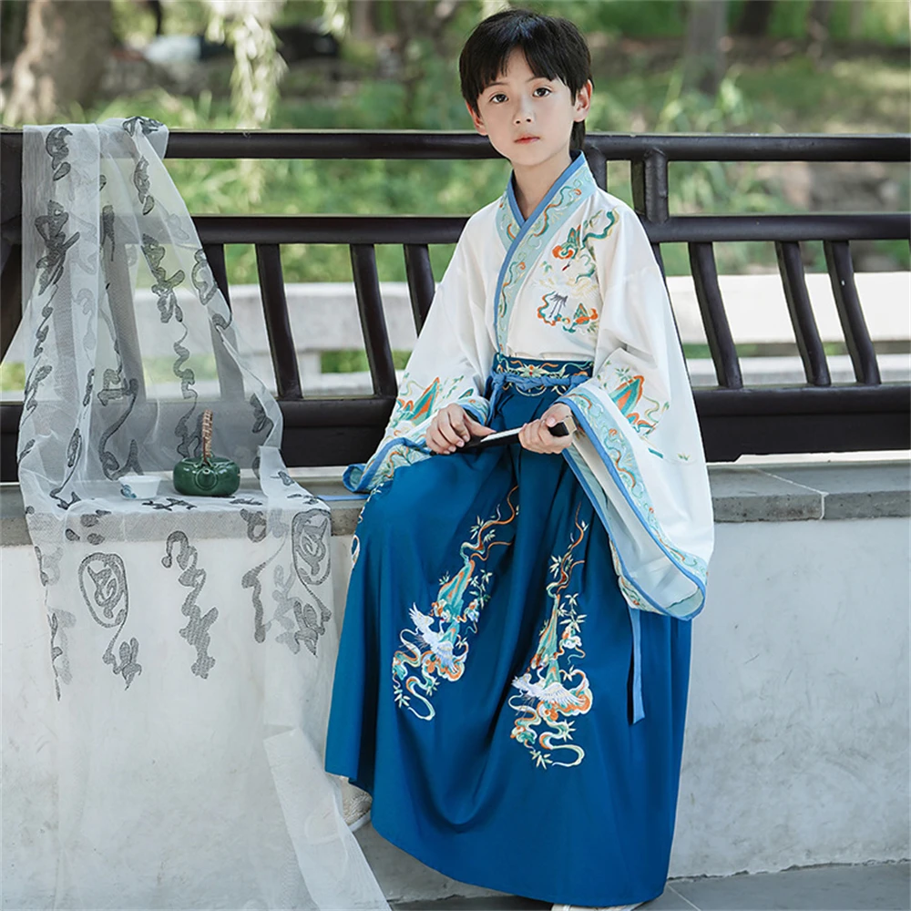 Boy Embroidered Hanfu Set Autumn Original High-end Chinese Style Children Tang Suit Handsome Young Master Ancient Costume Outfit