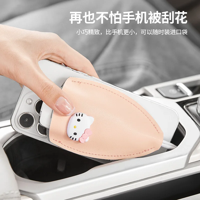 Hello Kitty Car Key Cover Keychain Pull-Up Pu Leather Protective Shell Key Case Cartoon Sanrio Car Decoration Accessories Gift