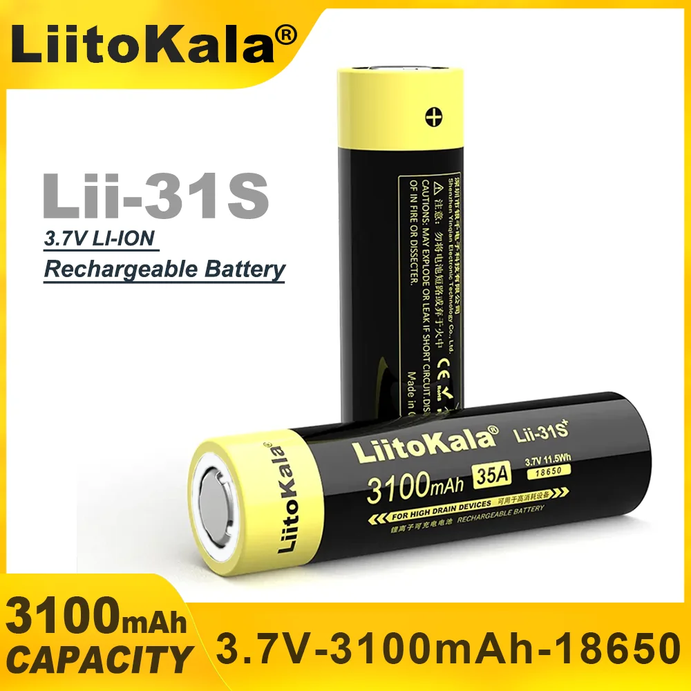 4PCS LiitoKala Lii-31S 18650 Battery 3.7V Li-ion 3100mA Instant Maximum 35A Power Battery For High Drain Devices.