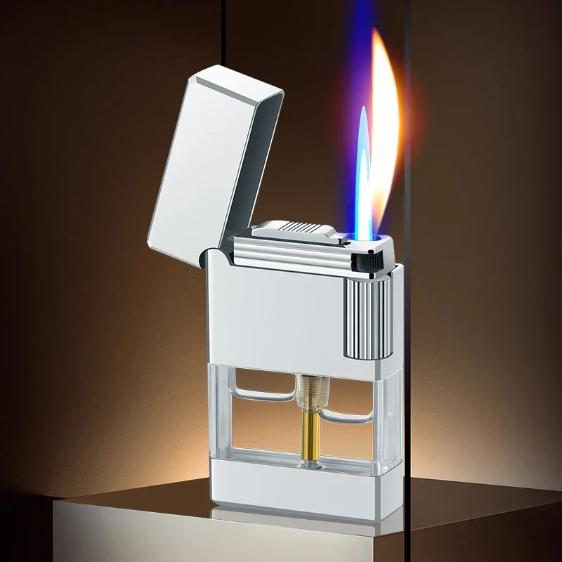 New Side Sliding Double Flame Windproof Inflatable Lighter with Transparent Air Chamber Men\'s Gadgets Cigarette Lighter