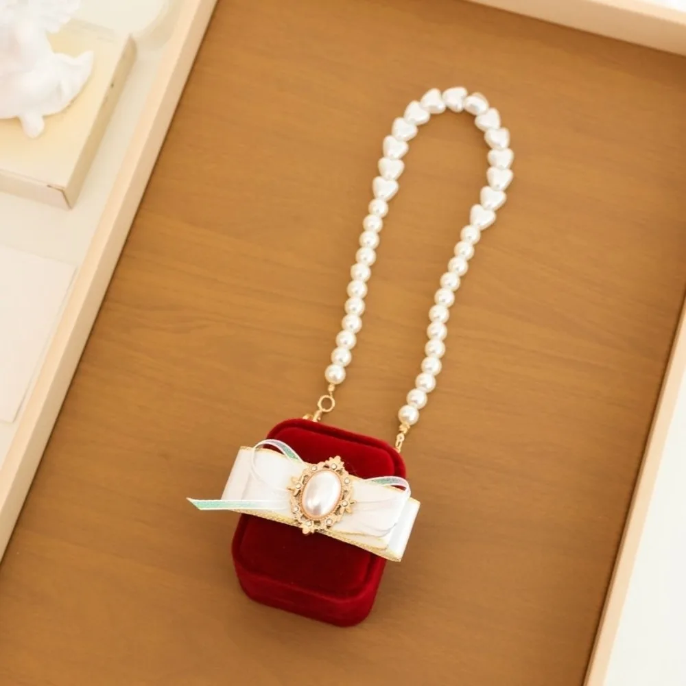 

Multi-function Pearl Wedding Couples Rings Box Heart Flocked Pets Collars Ring Box Anti-collision Bow Jewelry Box Gifts