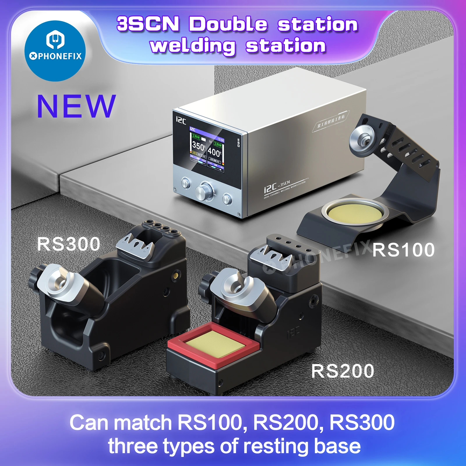I2C 3SCN 120W Soldering Station Intelligent Dual Channel Welding Station with C210 C115 Handle Iron Tips PCB Repair Solder Tool