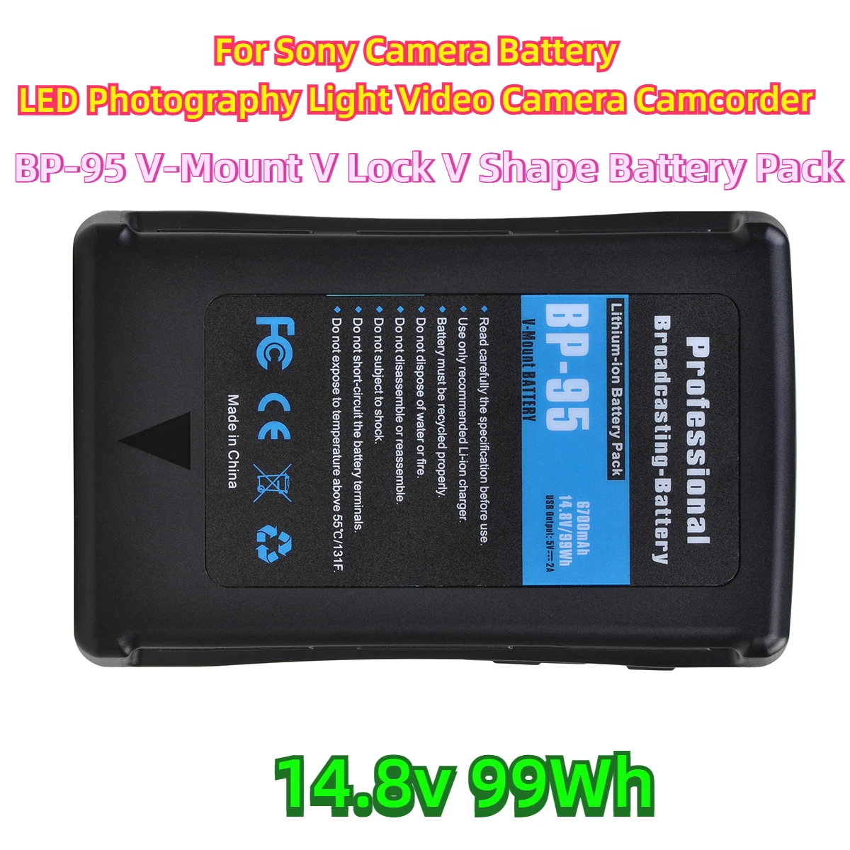 For Sony Camera Battery, LED Photography Light Video Camera Camcorder 14.8v 99Wh BP-95 V-Mount V Lock V Shape Battery Pack