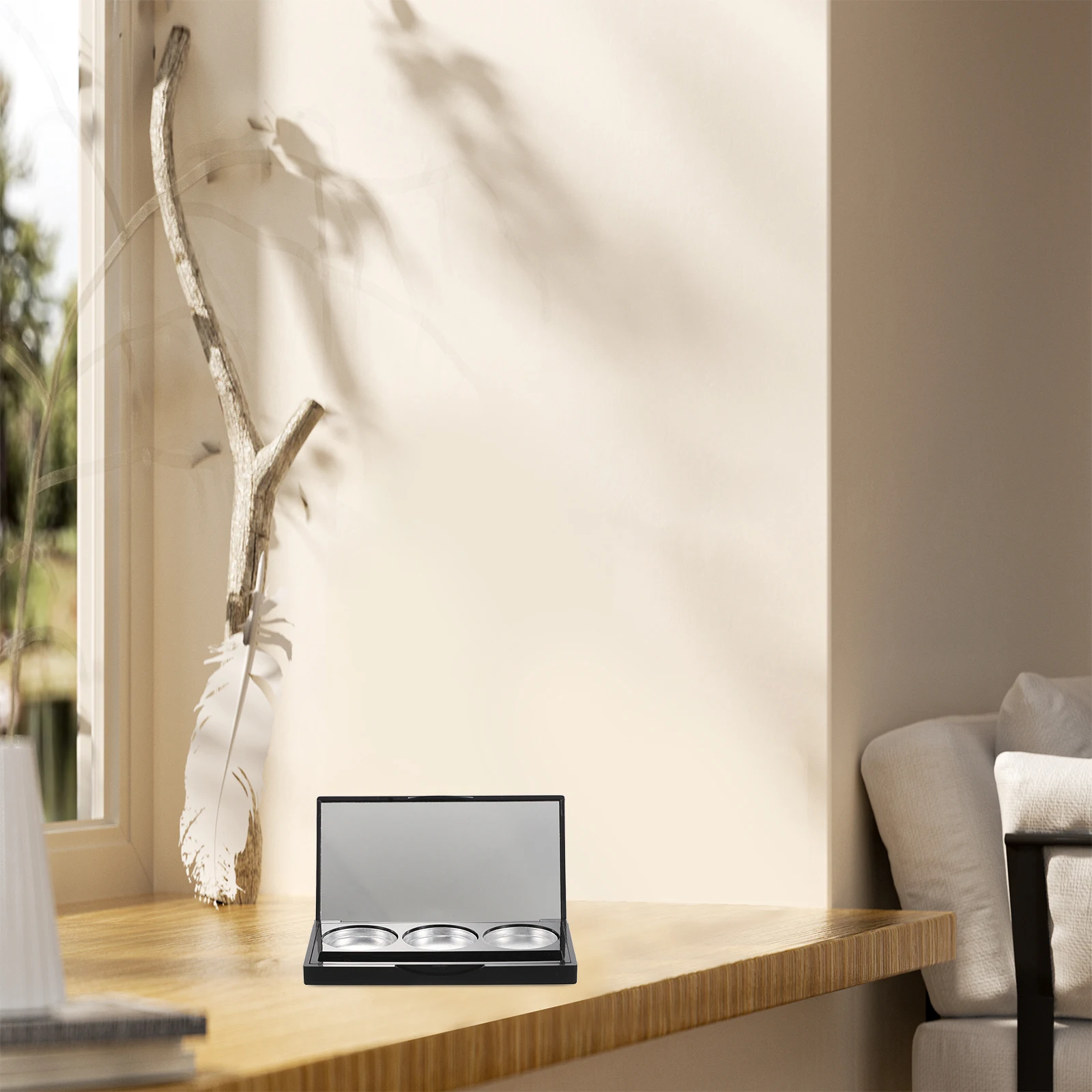 لوحة ظلال عيون سوداء غير لامعة محمولة مكونة من 3 شبكات منظم مكياج قابل لإعادة الملء وحقيبة أحمر الخدود وصندوق تخزين للسفر #3