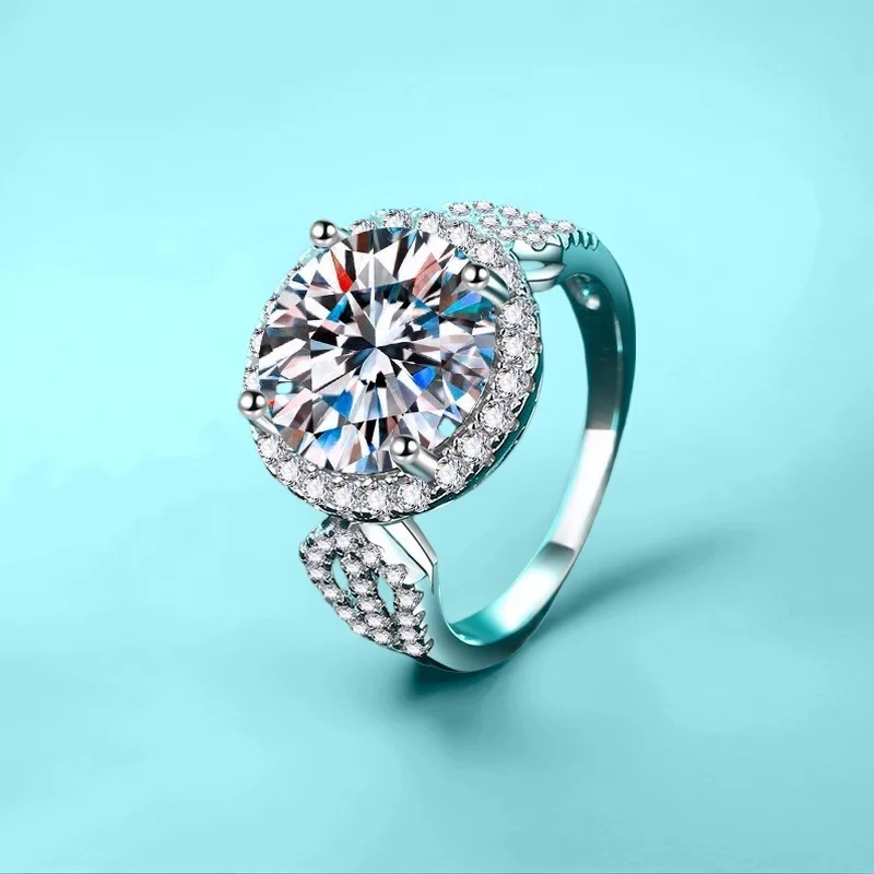 

GBA Certified 5Ct Round Clustered Moissanite Elegant Luxury Engagement Ring S925 Silver for Women Anniversary Dress Up
