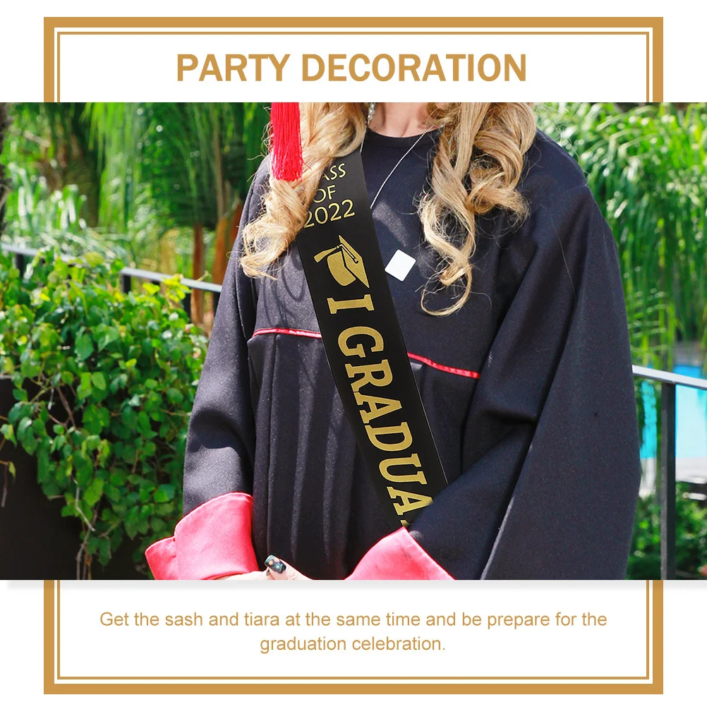 

1Set Graduation Crown Sash Party Costume Accessory Grad Tiara Shoulder Strap Decoration 2022 Graduation Sash Graduate Tiara