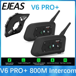 EJEAS-intercomunicador V6 PRO +/PLUS para casco de motocicleta, Auriculares Bluetooth con interfono BT de 800M, comunicador para 6 conductores, resistente al agua