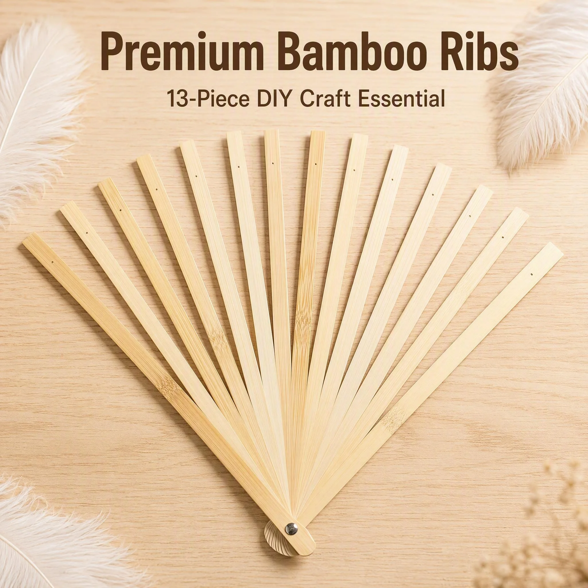 34cm 13pcs Bamboo Fan Sticks Folding Frame Ribs DIY Ostrich Feather Fan Making Craft Supplies Accessories