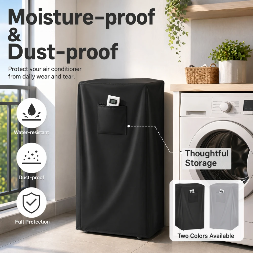 Portable Air Conditioner Cover – Built-In Side Storage Pocket for Remote & Cables for Living Rooms & Entertainment Rooms view 3