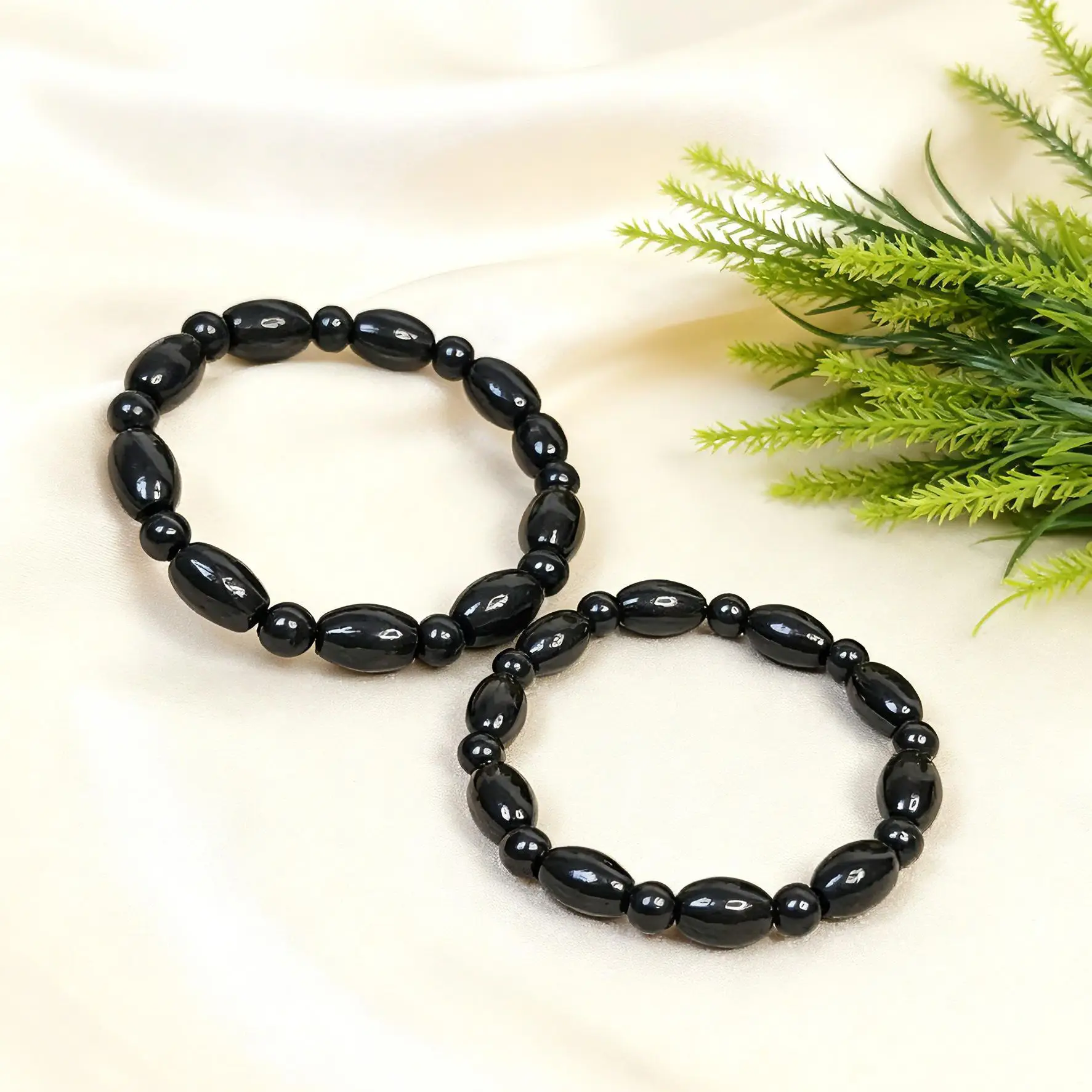 Natural Russia Karelia Shungite Rice Beads Bracelet For Women Energy Protection Mineral Stone Elastic Handmade Bracelet 10mm