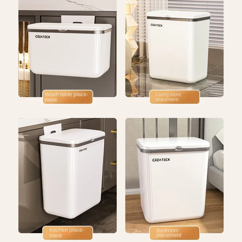 

Wall-mounted Garbage Can Light Luxury Free Punching with Cover Multi-scene Home Bathroom Kitchen Waste Collection Compost Bin