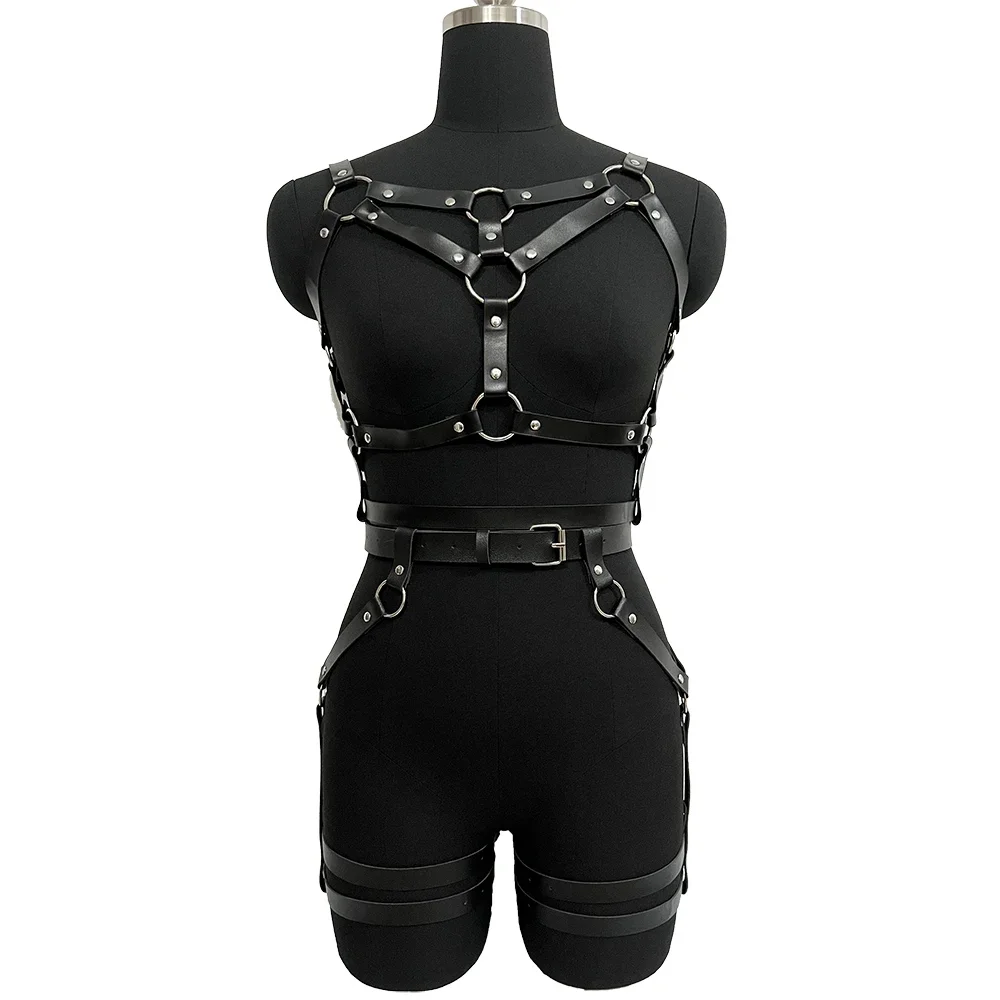 ผู้หญิงอินเทรนด์เซ็กซี่ Body Harness ชุด Bondage Chest Harness Garter ชุดชั้นในหนัง Suspender BDSM Gothic Swordbelt เครื่องรางเสื้อผ้า