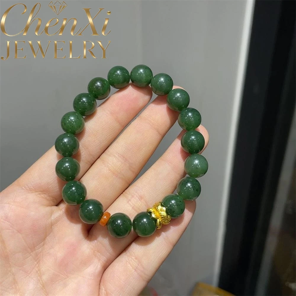 

High-End Natural Hetian Jade Round Beads Lotus Bracelet Luxury Quality Fashion Fine Jewelry Exquisite Elegant Popular Charms
