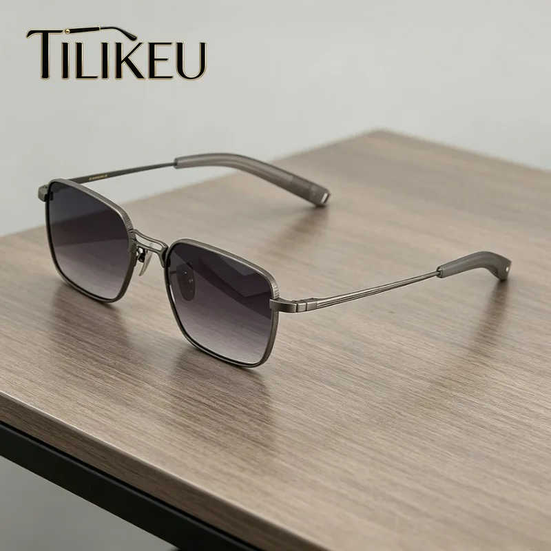 

Summer Sunshade Polarized Pure Titanium Sunglasses Men Retro Square Driving Anti Glare Shades UV400 Japan Designer Eyewear 8827