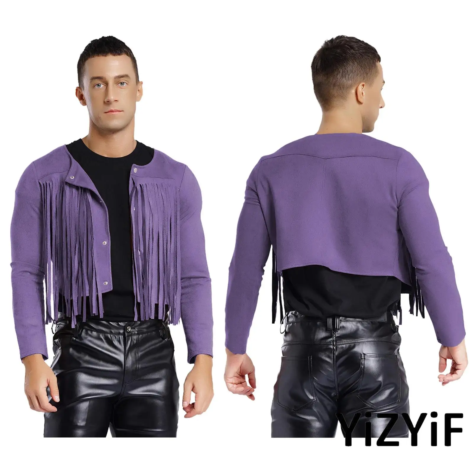 

Easter Men Faux Suede Crop Jackets Carnival Halloween Western Cowboy Cosplay Jacket Button-up Cardigan Hippie Style Outerwear