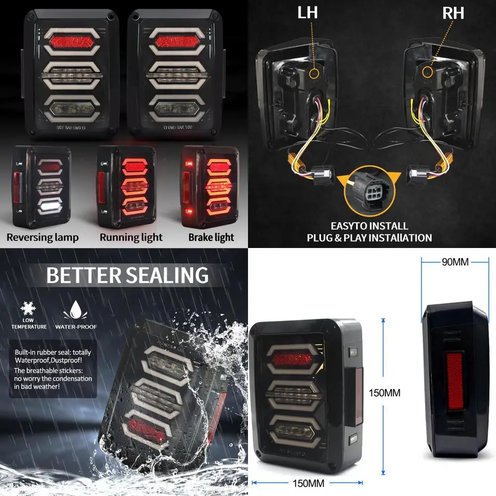 

2007-2018 Jeep Wrangler JK Светодиодные задние фонари с черными дымовыми линзами, совместимые с стоп-сигналы и заднего хода, дневные ходовые огни DRL