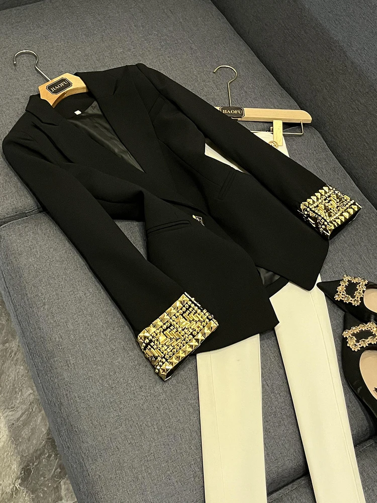 

Faionable Ele New Sve Heavy Bead One Button Mid-Length Suit Jaet A8270 Commute Sle Slim Fit Cotton Office Wear